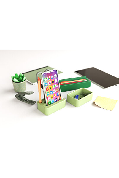 Elarıo Yeşil Renkli Çok Bölmeli Masaüstü Düzenleyici ve Telefon Standı