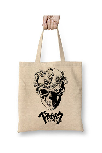 Toyaso Berserk Skull Skullhead Anime White Cloth Bag Long Handle Shopping Bag Beach Bag