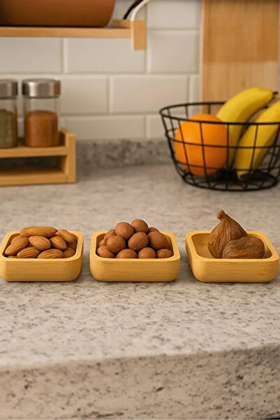 mucit home Bamboo 3-Piece Square Snack Bowl Jam Bowl Turkish Delight Bowl