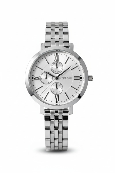 Frank Alex ساعة يد نسائية فضية اللون، مينا فضي - سوار معدني أنيق، ضمان لمدة ع...