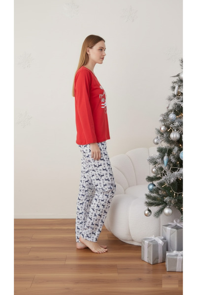 embody Lady's Christmas cotton pyjamas, set with blouse and long trousers, red 01019