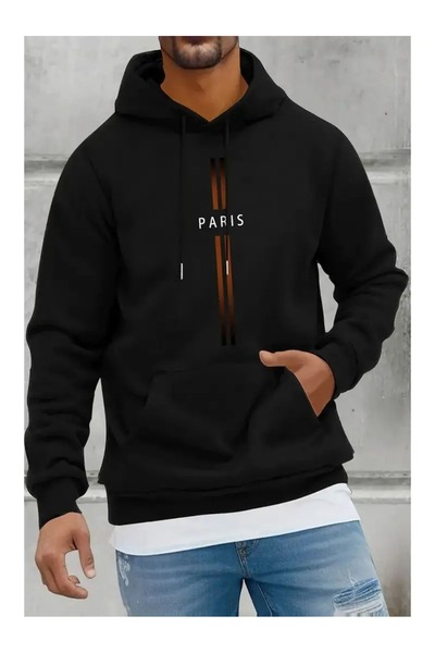 CLASİVA سويت شيرت بقلنسوة بتصميم أنيق ومريح باريس مطبوع قصة فضفاضة للجنسين ال...