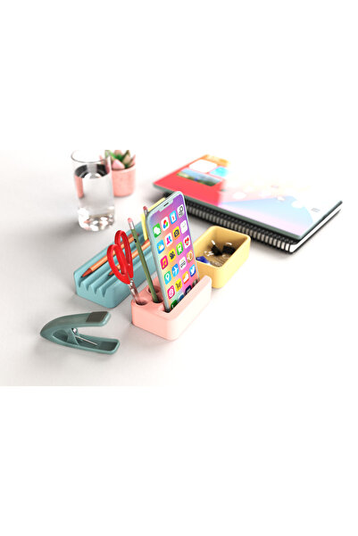 TIDY ARC - Desk Organizer Pastel Renkli Çok Bölmeli Masaüstü Düzenleyici ve Telefon Standı
