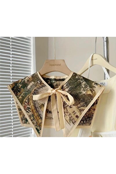 Bumelo 1 Parça Baskılı Yağlı Boya Desenli Şık Kadın Çıkarılabilir Dekoratif Yaka