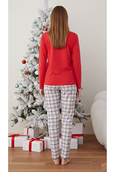 embody Lady's Christmas cotton pyjamas, set with blouse and long trousers, red 01018-2