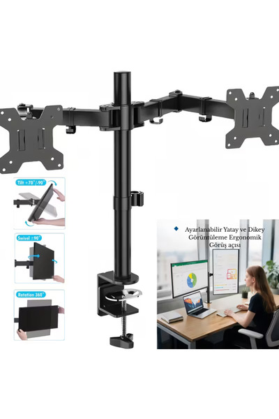 GreaTech 14-32 İnç Düz Kavisli Ekranlar için Çift Kol Monitör Standı Ayarlanabilir Yükseklik Eğim LCD LED TV