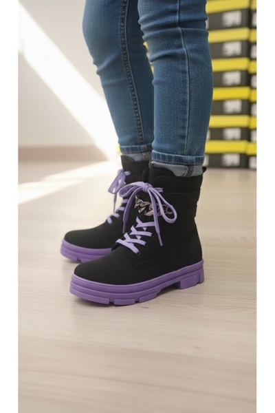 asyagiyimavm25 Asissa 💜 Çocuk Botu - Mor/Siyah Şık ve Rahat Model 💜