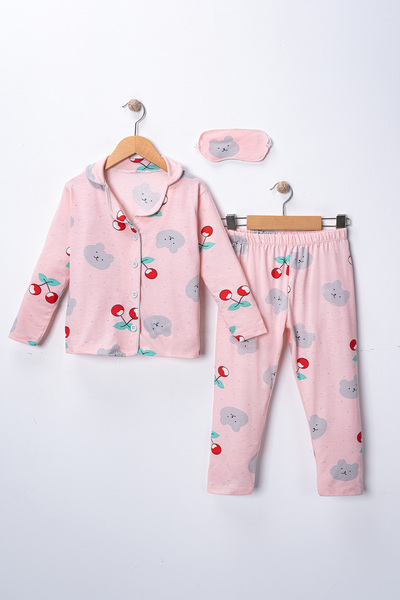 FURYATEX Girl's Cherry Patterned Pajama Set - Sleep Headband Gift