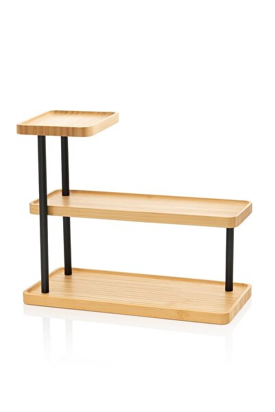 GENGSİ Meturas 3 Katlı Bambu Düzenleyici Raf | Metal Ayaklı Şık ve Dayanıklı Baharatlık Sunum Stand 32,5 cm