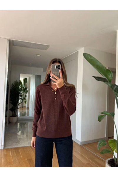 CADDELAMODA Long Sleeve Polo Neck Gold Buttoned Glitter Knitwear