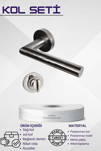 KAİZEN Paslanmaz Nikel Yuvarlak Rozetli Wc Kapı Kolu Takımı