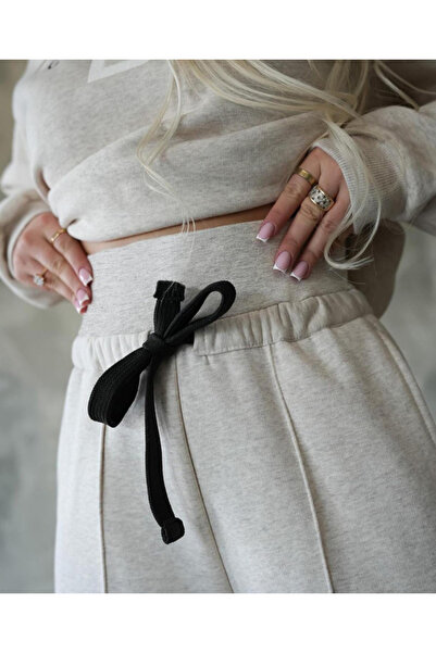 Modayakamoz Women's Long-Sleeved Nope Printed Ribbed Waist Two-Piece Set