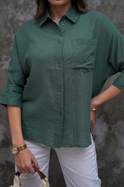 FancyWorld Fakir Kol Tek Cepli Oversize %100 Pamuk Gömlek