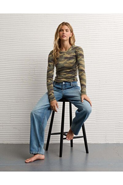 AMERICAN EAGLE AE Long Sleeve Cozy Crewneck T-Shirt