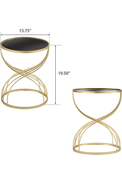 Generic Fulocseny Black Glass Round End Table Set of 2, 15.75in Gold Frame