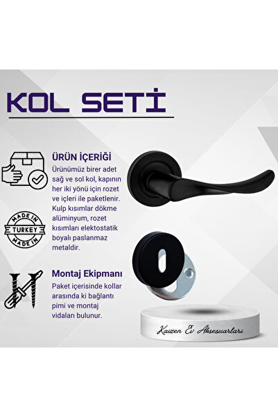 KAİZEN Oda Kapı Kolu - Yaprak Siyah Mat Paslanmaz Rozetli