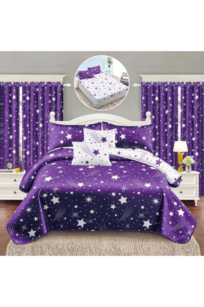 CumparaMisim Double bed linen set with elastic + 2 curtains, fine, 8 pieces