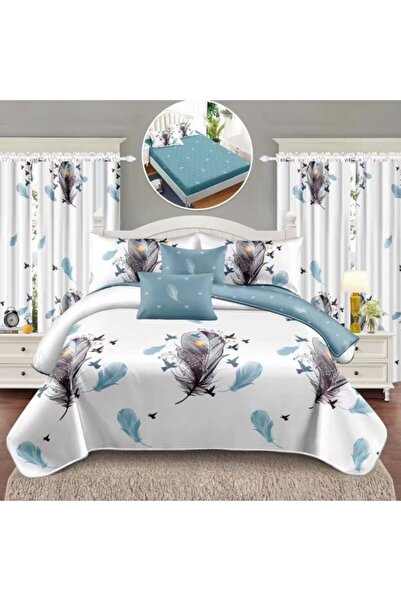 CumparaMisim Double bed linen set with elastic + 2 curtains, fine, 8 pieces