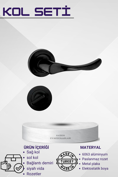 KAİZEN Wc Kapı Kolu - Yaprak Siyah Mat Paslanmaz Rozetli