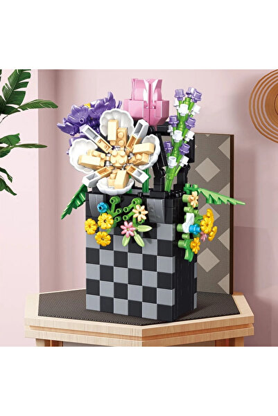 Cici Oyuncak Çanta Buket Çiçek 556 Parça Bloklar Yapı Birleştirme Hediyelik O...