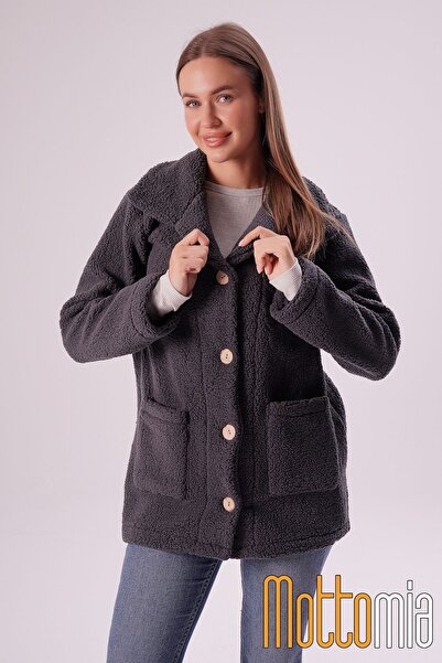 mottomia Brown Buttoned Women's Welsoft Coat with Pockets Oversized Soft Warm Winter Coat