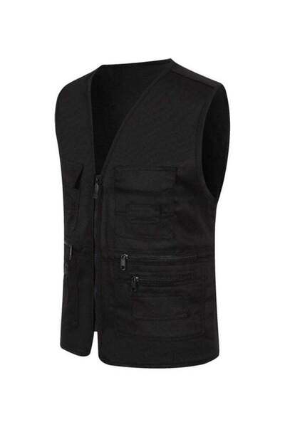 Generic Multi-Pocket Solid Colour Waistcoat Black