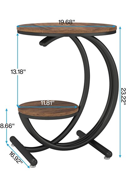 Generic Tribesigns 2-Tier Industrial Round Side Table with Storage Shelf, Brown/Black
