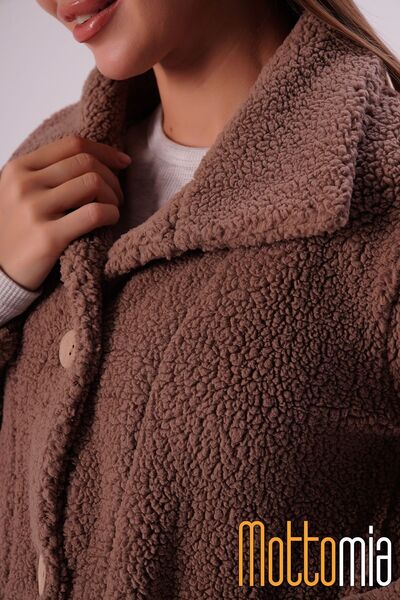 mottomia Brown Buttoned Women's Welsoft Coat with Pockets Oversized Soft Warm Winter Coat