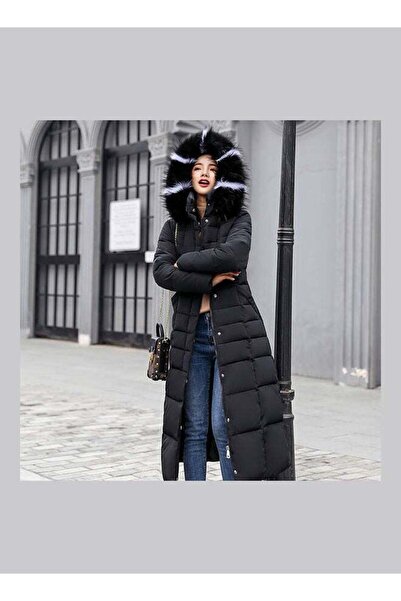 Generic Solid Fur Design Long Jacket Black