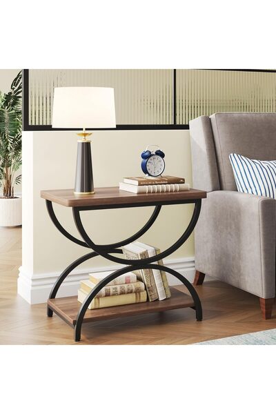 Generic Tribesigns Narrow 2-Tier End Table with Storage, Brown & Black