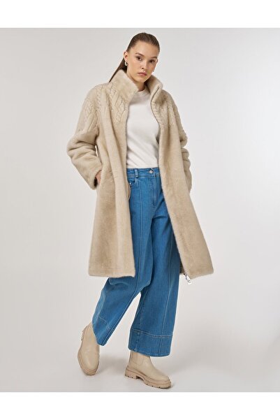 Kayra Mock Neck Plush Coat Cream
