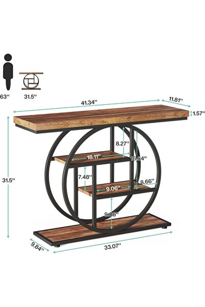 Generic Tribesigns 41.3" Industrial 4-Tier Console Table with Circle Base (Rustic Brown)