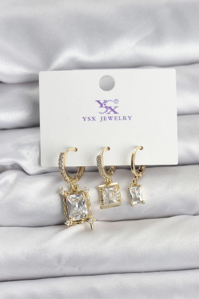 Belle Fusion أقراط نسائية من حجر الزركون باللون الذهبي من BFS