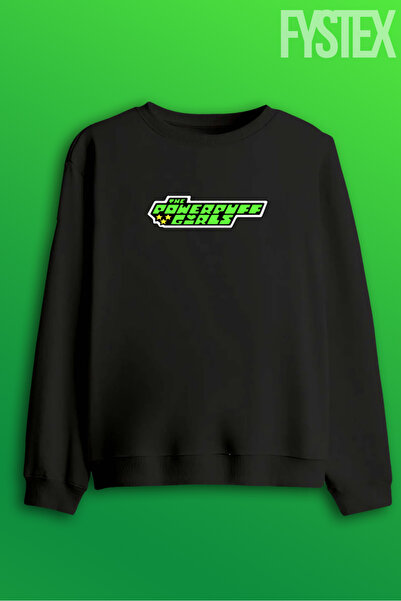 FYSTEX Women's Black Oversized Sweatshirt / Hoodie / Hooded Sweat / Power Puff Girls Sweatshirt Hoodie