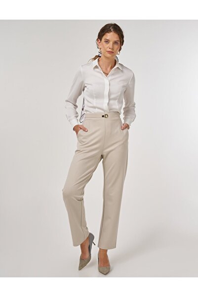 Kayra Metal Buckle Pipe Leg Trousers Stone