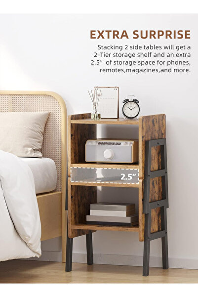 Ammar Space 2pcs Coffee Table Set Stackable End Table Bedside Tables with Open Storage Shelf Living Room Balcony