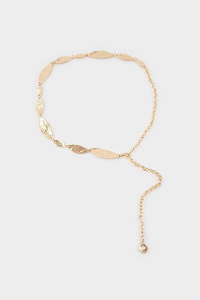 DeFacto Γυναικεία Ασημένια Μεταλλική Ζώνη με Λαμπερό Σχέδιο G3681AXNS