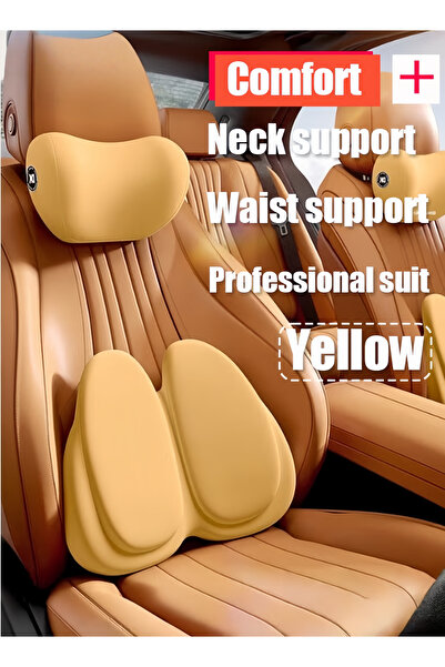 Generic Lumbar Support Pillow & Car Headrest Neck Pillow for Driving with Adjustable Strap (2PCS Yellow)