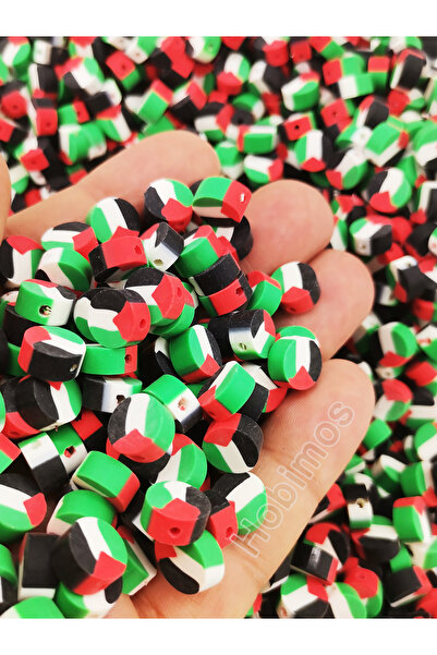 Hobimos 20 Adet Filistin Bayrak Figürlü Yuvarlak Fimo Boncuk