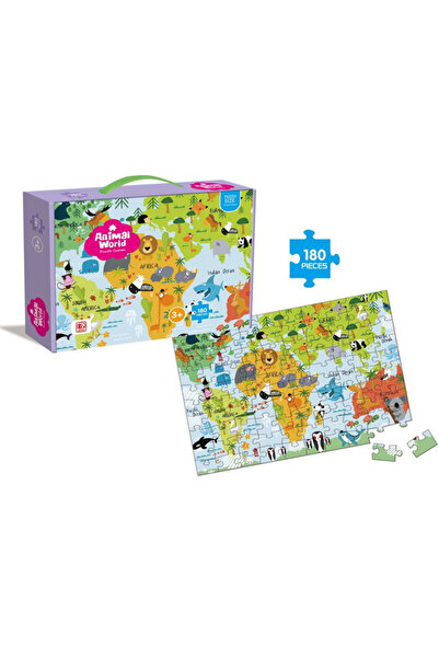 Krista Puzzle clasic, 180 de piese, hartă a lumii și animale