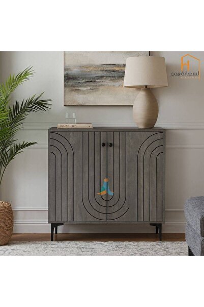 Al Saada Home Featured 2-Door Shoe Cabinet - 95x30x80 cm - Gray