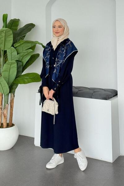 Şulemoda Giyim فستان سيامي بحزام باللون الأزرق الداكن