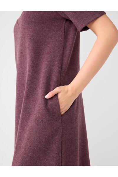 Jimmy Key Gül Kurusu Yumuşak Dokulu Omzu Düğme Detaylı Örme Mini Elbise