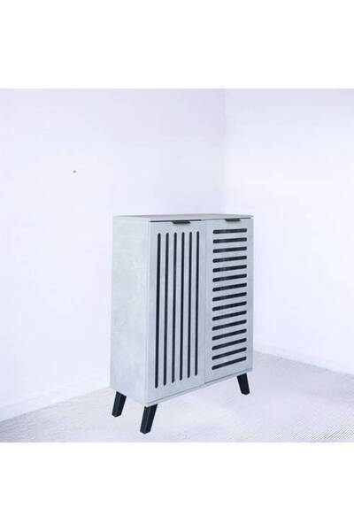 Al Saada Home 2-Door Shoe Cabinet - 110 x 35 x 80 cm - Light Gray