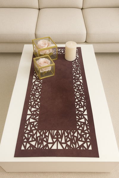 Ergüven Home Runner din țesătură din piele intoarsa cu model triunghi geometr...