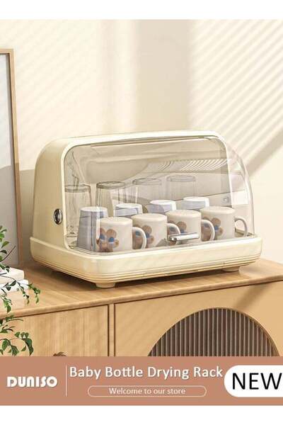 DOMEET Baby Bottle Drying Rack with Anti-dust Cover and Pull-Out Drain Board