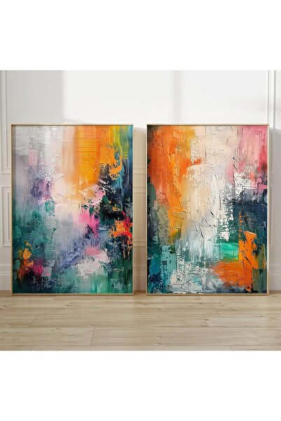 ALAYRA International مجموعة من لوحتين فنيتين تجريديتين من القماش باللونين الب...