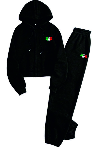 HOFFNUNG Casual Hooded Top and Sweatpants Set - Solid Color Milano Full Zip