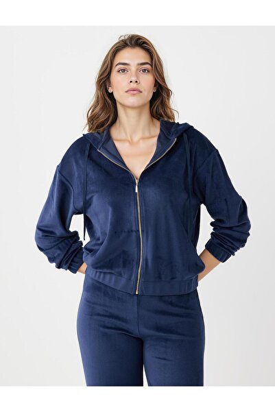 Jimmy Key Μακρυμάνικο πλεκτό φούτερ με κουκούλα σε μπλε ναυτικό