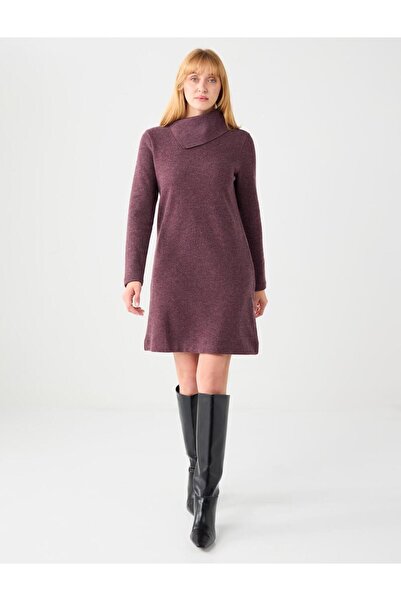 Jimmy Key Gül Kurusu Asimetrik Yaka Yumuşak Dokulu Örme Mini Elbise